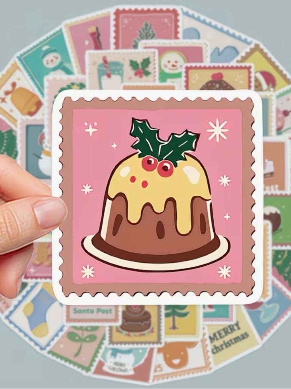 50 Christmas Iridescent Stickers Stamp Style Trees Reindeer Gingerbread Snowman - Picture 14 of 16